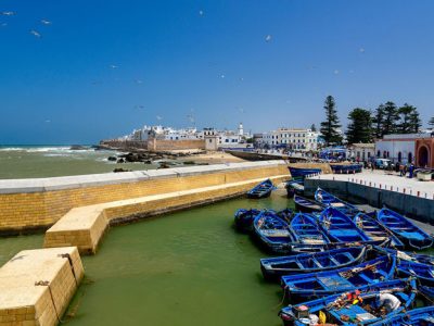 Blue boats at the port Essaouira, Morocco